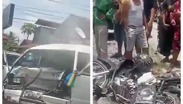 Diduga Rem Blong Truk Tabrak Mobil dan Sepeda Motor