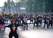 Satpol PP Pematangsiantar Gelar Senam Pagi Edukasi Pemeberantasan Cukai Ilegal