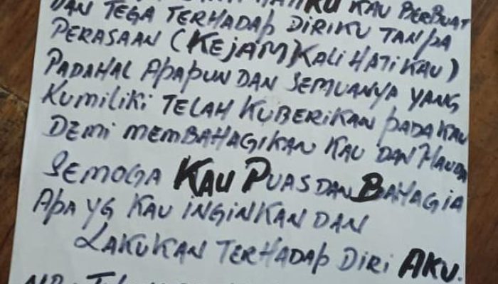 Seorang Pedagang Mie di Pematangsiantar Bunuh Diri Meninggalkan Sepucuk Surat
